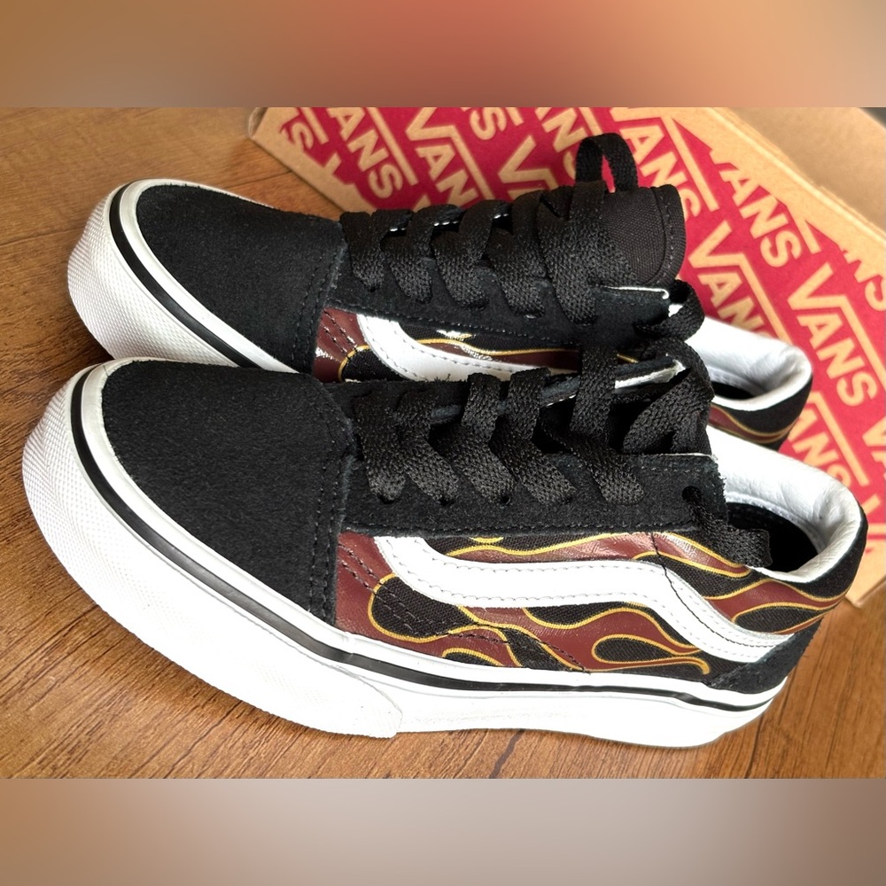 Vans Kids Black and Flame Sneakers, brand new, size 13.5